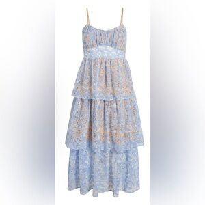 Likely Santos Elegant Blue Lace Tiered Skirt
